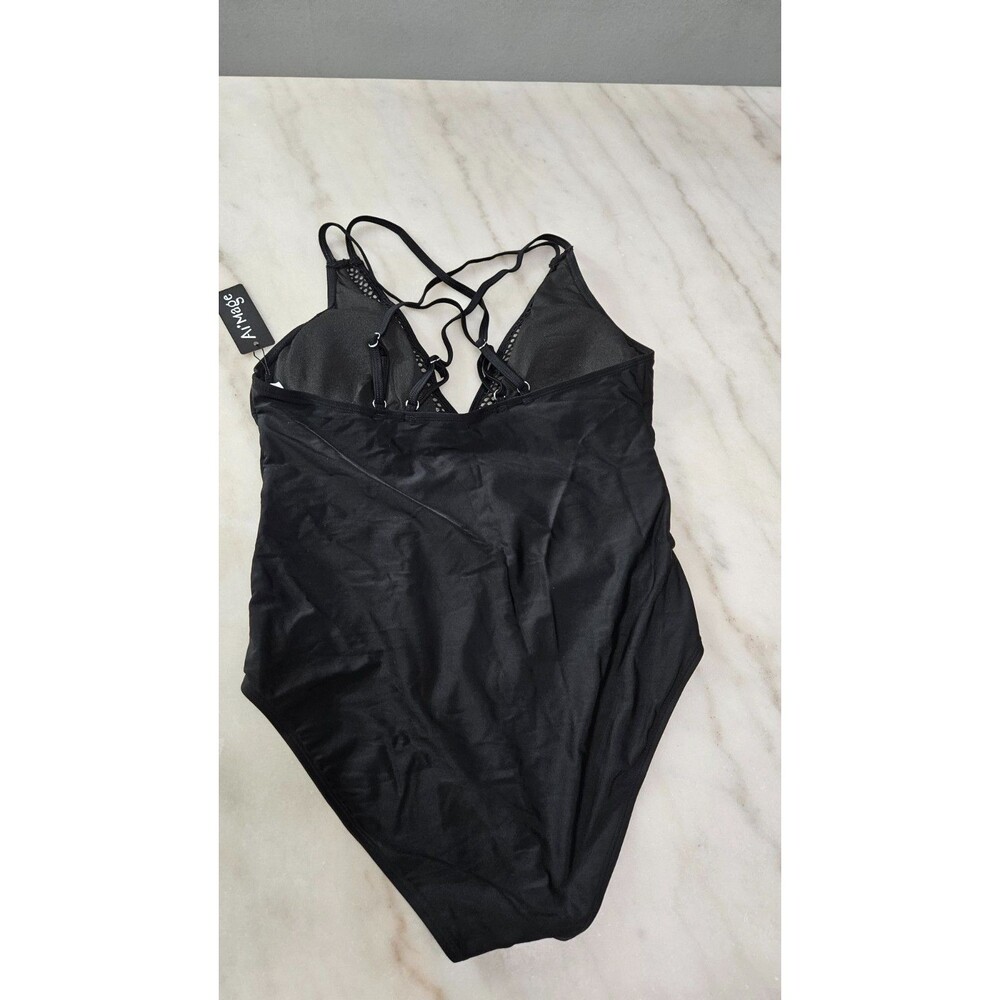 NWT Ai'Mage Black Sleeveless V Neck Pullover Women's Swimsuit Size L